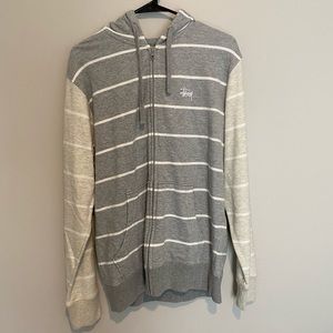 Grey Striped Stussy Zip Up Sweatshirt